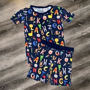 Little Sleepies Navy Alphabet Friends Two Piece Shorts Pajama Set